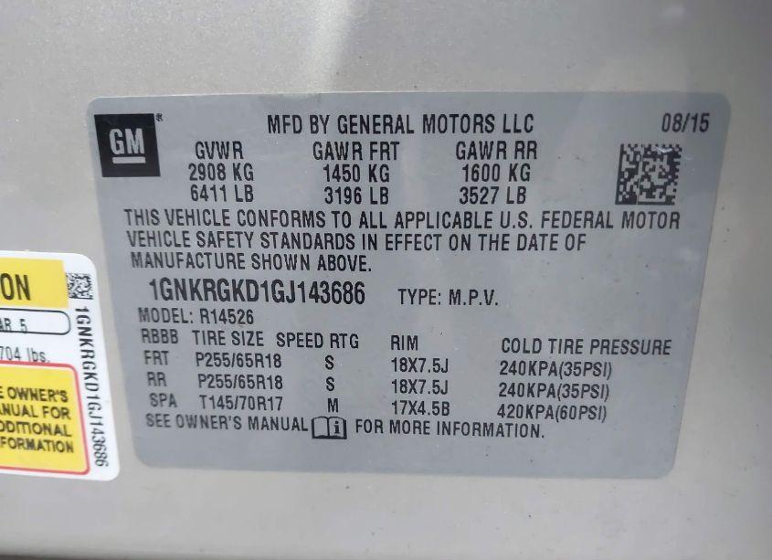 Photo 9 of 2016 Chevrolet Traverse 1LT (VIN 1GNKRGKD1GJ143686)