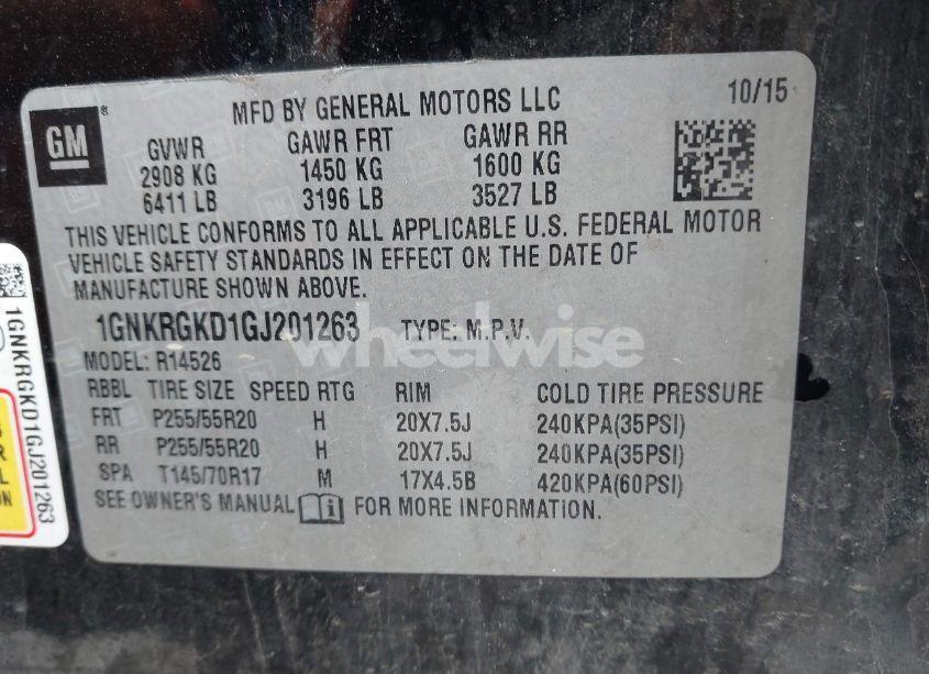 Photo 9 of 2016 Chevrolet Traverse 1LT (VIN 1GNKRGKD1GJ201263)