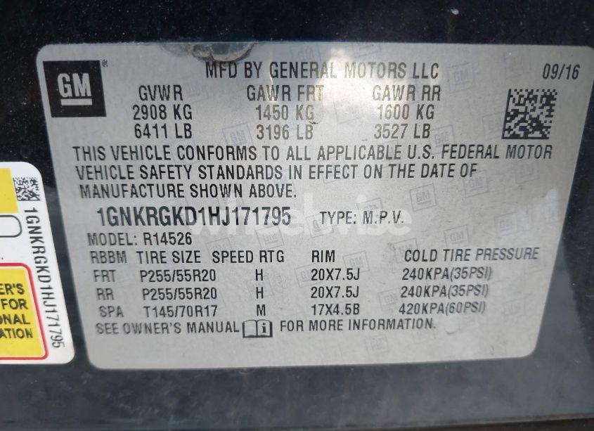 Photo 9 of 2017 Chevrolet Traverse 1LT (VIN 1GNKRGKD1HJ171795)