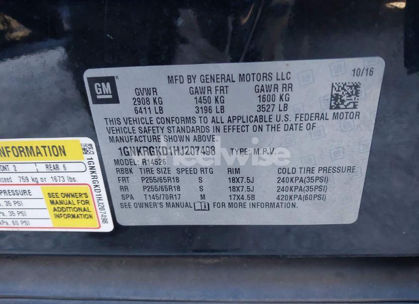 Photo 9 of 2017 Chevrolet Traverse 1LT (VIN 1GNKRGKD1HJ207498)