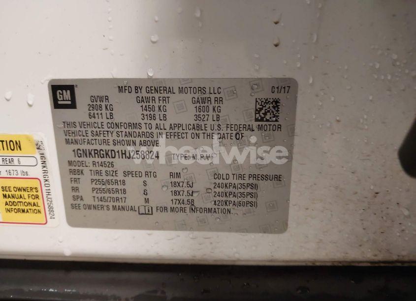 Photo 9 of 2017 Chevrolet Traverse 1LT (VIN 1GNKRGKD1HJ258824)