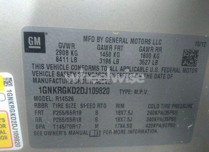 Photo 9 of 2013 Chevrolet Traverse 1LT (VIN 1GNKRGKD2DJ109820)