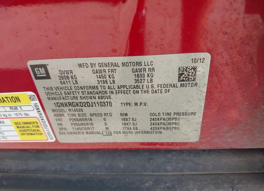 Photo 9 of 2013 Chevrolet Traverse 1LT (VIN 1GNKRGKD2DJ110370)