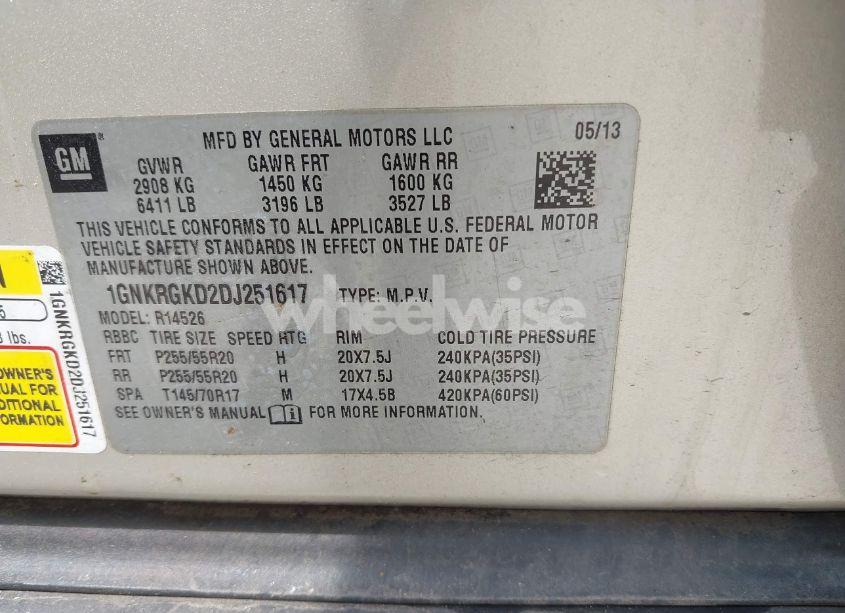 Photo 9 of 2013 Chevrolet Traverse 1LT (VIN 1GNKRGKD2DJ251617)