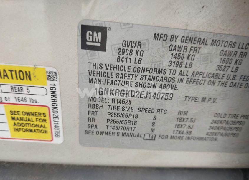 Photo 9 of 2014 Chevrolet Traverse 1LT (VIN 1GNKRGKD2EJ140759)