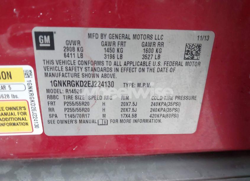 Photo 9 of 2014 Chevrolet Traverse 1LT (VIN 1GNKRGKD2EJ224130)