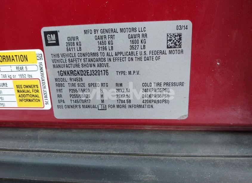 Photo 9 of 2014 Chevrolet Traverse 1LT (VIN 1GNKRGKD2EJ320176)