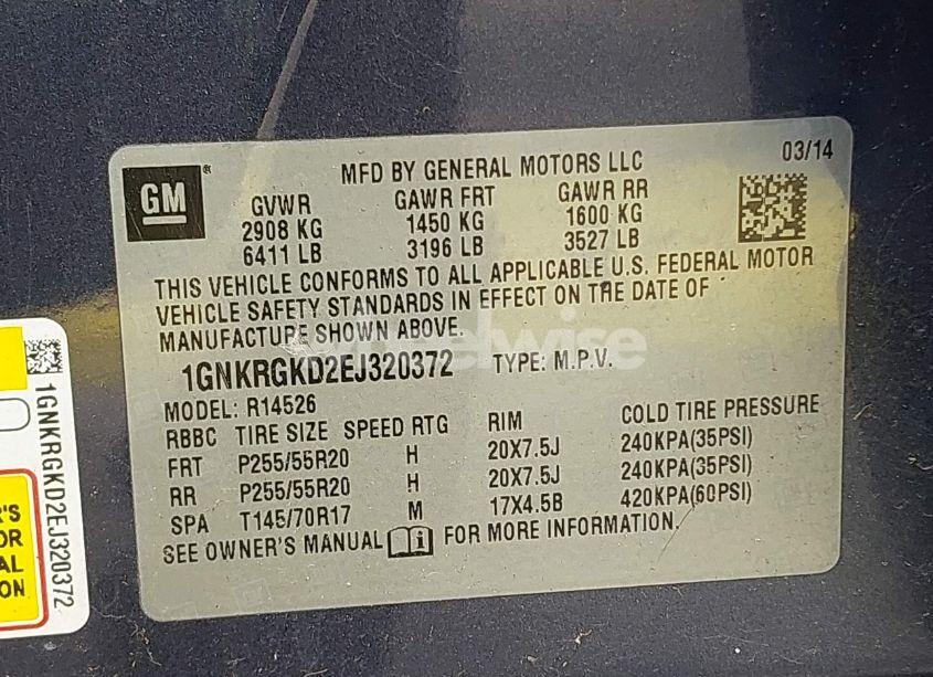 Photo 9 of 2014 Chevrolet Traverse 1LT (VIN 1GNKRGKD2EJ320372)