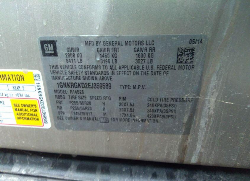 Photo 9 of 2014 Chevrolet Traverse 1LT (VIN 1GNKRGKD2EJ359589)