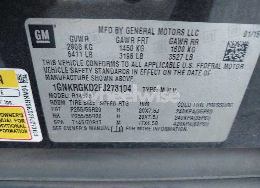 Photo 9 of 2015 Chevrolet Traverse 1LT (VIN 1GNKRGKD2FJ273104)