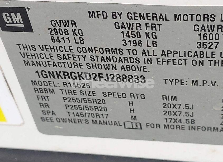 Photo 9 of 2015 Chevrolet Traverse 1LT (VIN 1GNKRGKD2FJ288833)