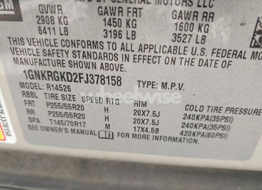 Photo 9 of 2015 Chevrolet Traverse 1LT (VIN 1GNKRGKD2FJ378158)