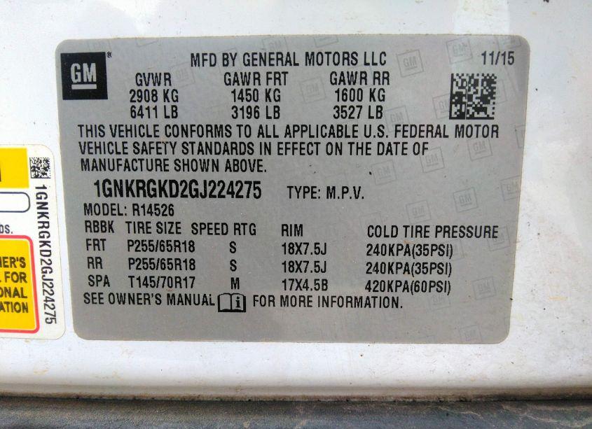 Photo 9 of 2016 Chevrolet Traverse 1LT (VIN 1GNKRGKD2GJ224275)