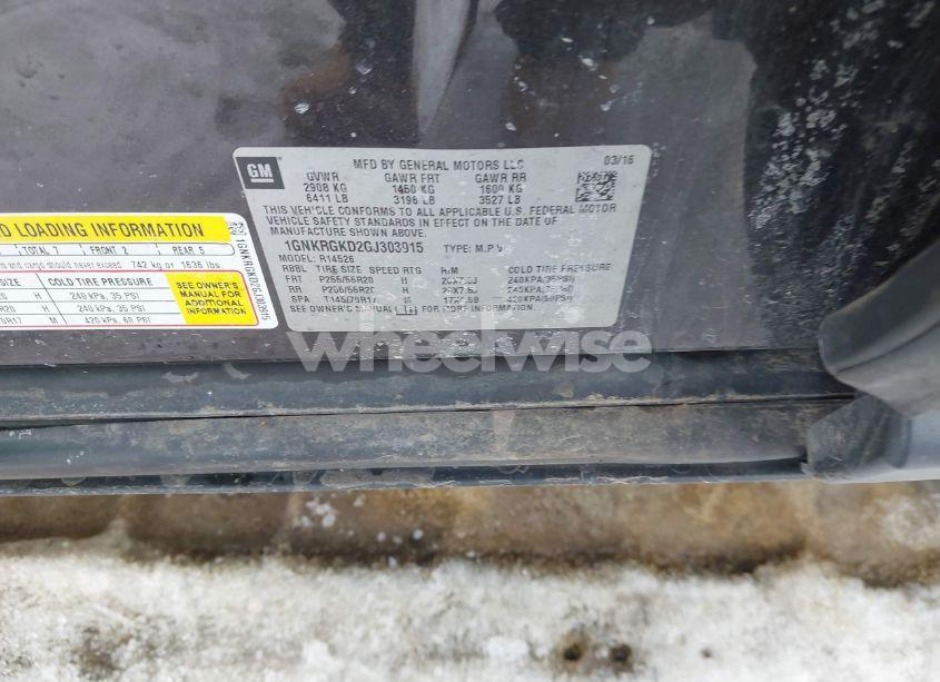 Photo 9 of 2016 Chevrolet Traverse LT (VIN 1GNKRGKD2GJ303915)