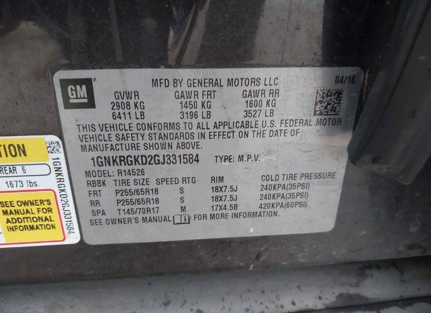 Photo 9 of 2016 Chevrolet Traverse 1LT (VIN 1GNKRGKD2GJ331584)