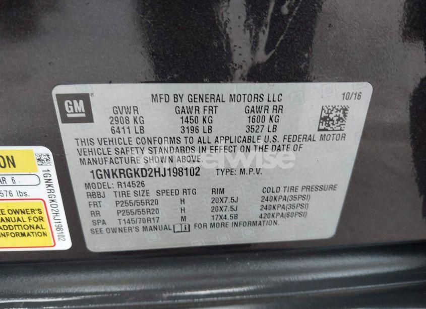 Photo 9 of 2017 Chevrolet Traverse 1LT (VIN 1GNKRGKD2HJ198102)