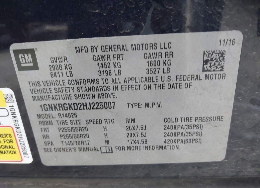 Photo 9 of 2017 Chevrolet Traverse 1LT (VIN 1GNKRGKD2HJ225007)