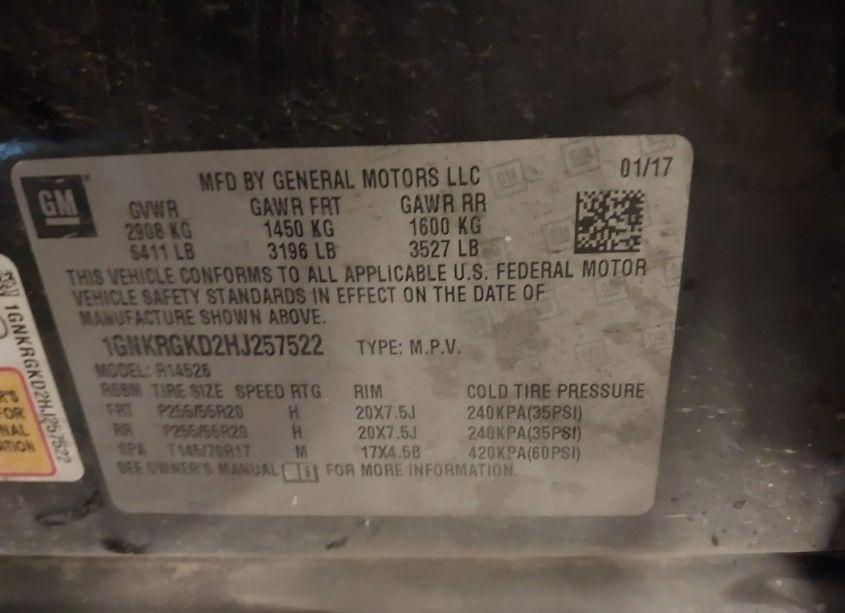 Photo 9 of 2017 Chevrolet Traverse 1LT (VIN 1GNKRGKD2HJ257522)