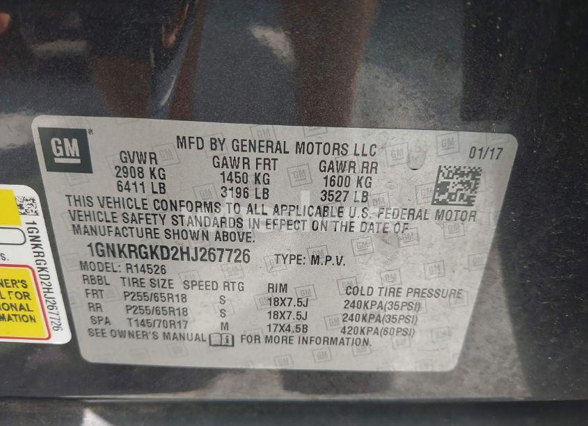 Photo 9 of 2017 Chevrolet Traverse 1LT (VIN 1GNKRGKD2HJ267726)