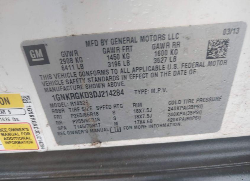 Photo 9 of 2013 Chevrolet Traverse 1LT (VIN 1GNKRGKD3DJ214284)