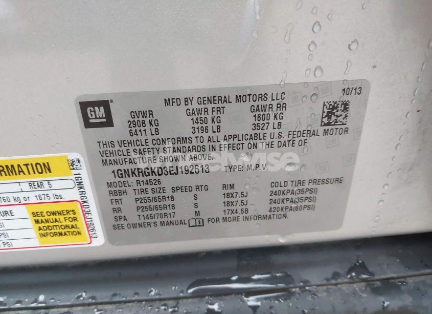 Photo 9 of 2014 Chevrolet Traverse 1LT (VIN 1GNKRGKD3EJ192613)