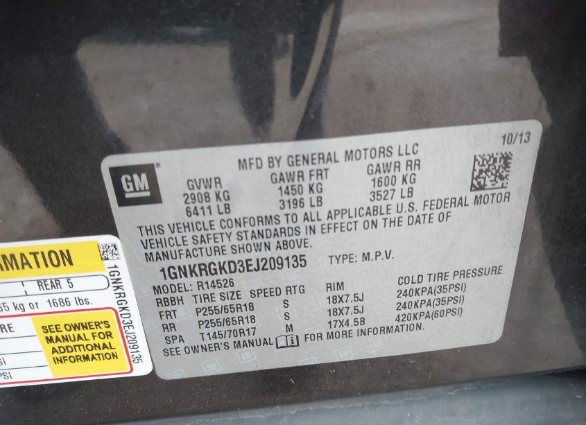 Photo 9 of 2014 Chevrolet Traverse 1LT (VIN 1GNKRGKD3EJ209135)