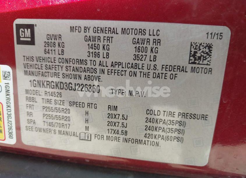 Photo 9 of 2016 Chevrolet Traverse 1LT (VIN 1GNKRGKD3GJ226360)