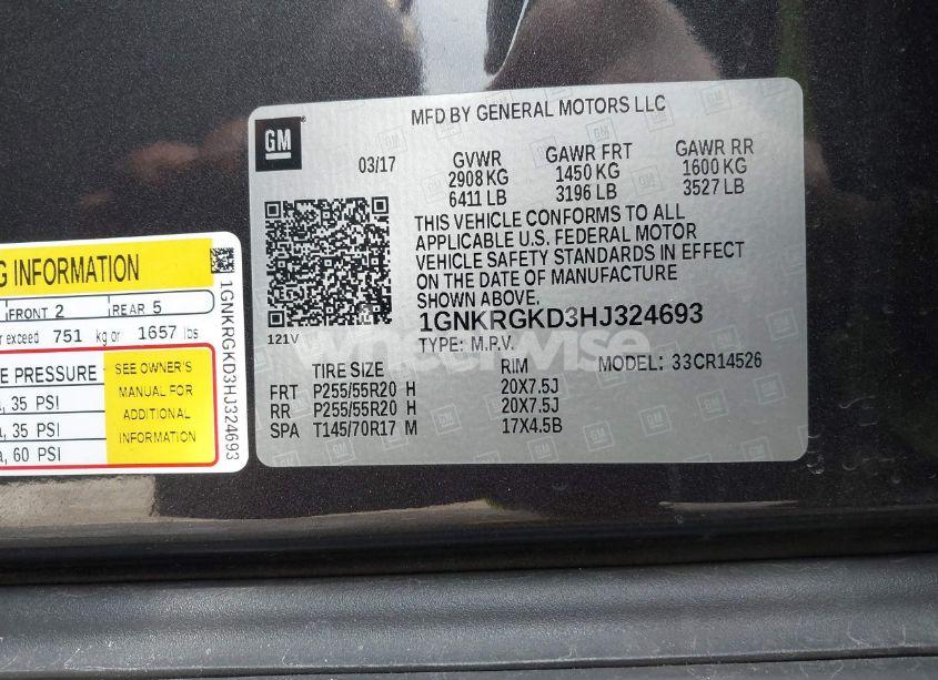 Photo 9 of 2017 Chevrolet Traverse 1LT (VIN 1GNKRGKD3HJ324693)