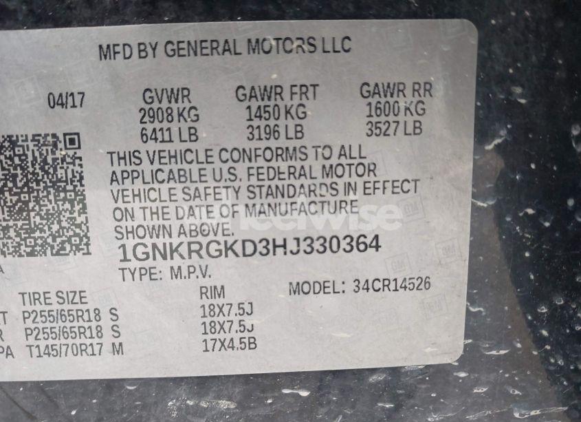 Photo 9 of 2017 Chevrolet Traverse 1LT (VIN 1GNKRGKD3HJ330364)
