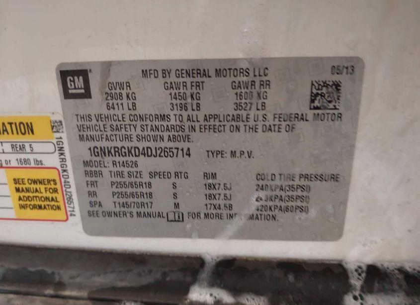 Photo 9 of 2013 Chevrolet Traverse 1LT (VIN 1GNKRGKD4DJ265714)