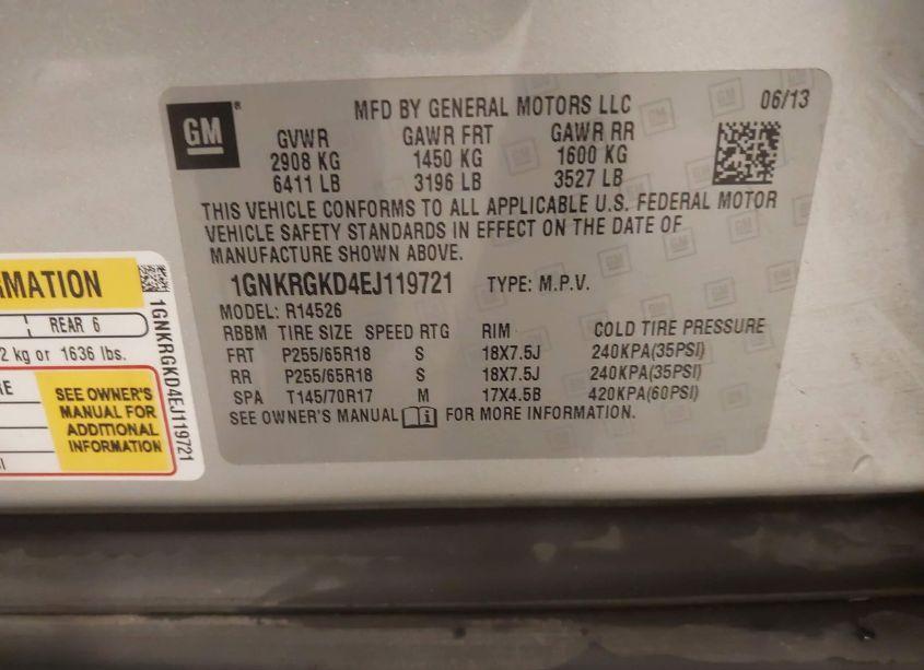 Photo 9 of 2014 Chevrolet Traverse 1LT (VIN 1GNKRGKD4EJ119721)