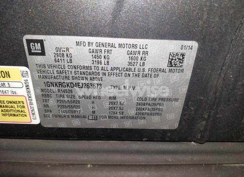 Photo 9 of 2014 Chevrolet Traverse 1LT (VIN 1GNKRGKD4EJ263673)