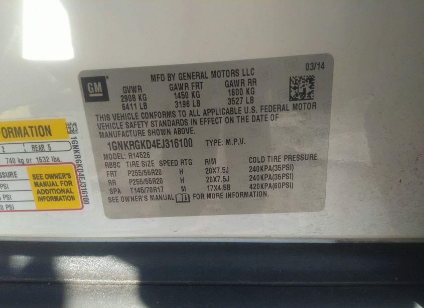 Photo 9 of 2014 Chevrolet Traverse 1LT (VIN 1GNKRGKD4EJ316100)