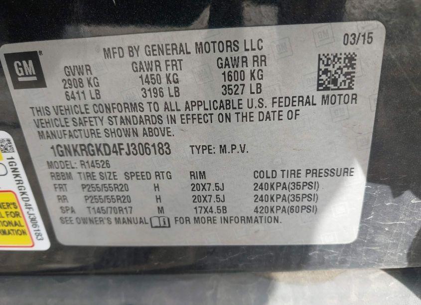 Photo 9 of 2015 Chevrolet Traverse 1LT (VIN 1GNKRGKD4FJ306183)