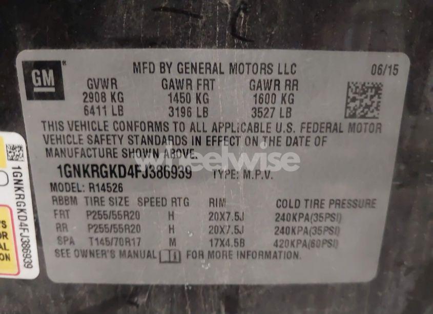 Photo 9 of 2015 Chevrolet Traverse 1LT (VIN 1GNKRGKD4FJ386939)