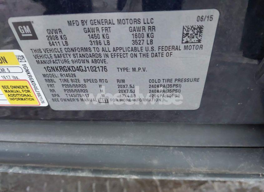 Photo 9 of 2016 Chevrolet Traverse 1LT (VIN 1GNKRGKD4GJ102176)