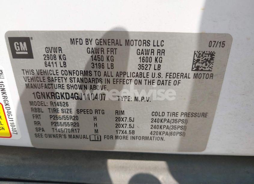 Photo 9 of 2016 Chevrolet Traverse 1LT (VIN 1GNKRGKD4GJ110407)