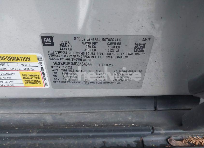 Photo 9 of 2016 Chevrolet Traverse 1LT (VIN 1GNKRGKD4GJ134044)