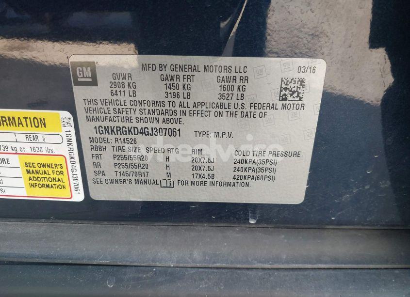 Photo 9 of 2016 Chevrolet Traverse 1LT (VIN 1GNKRGKD4GJ307061)