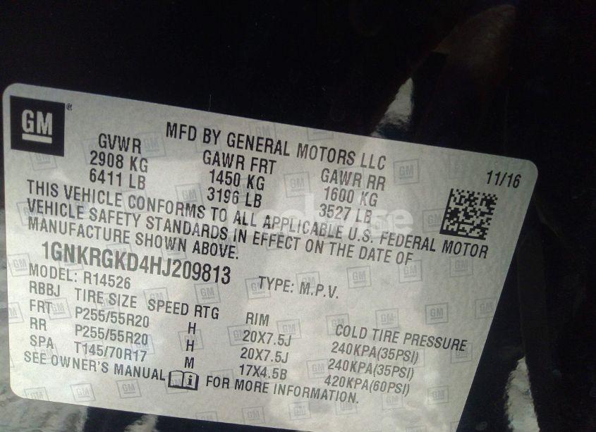 Photo 9 of 2017 Chevrolet Traverse 1LT (VIN 1GNKRGKD4HJ209813)