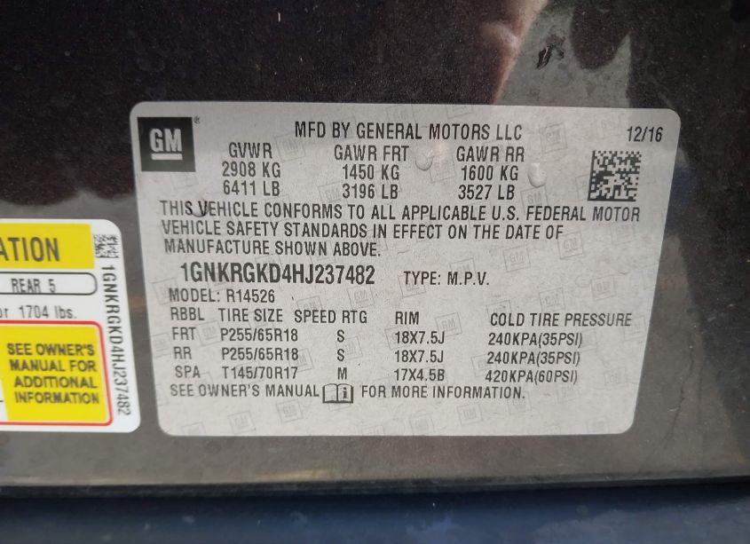 Photo 9 of 2017 Chevrolet Traverse 1LT (VIN 1GNKRGKD4HJ237482)