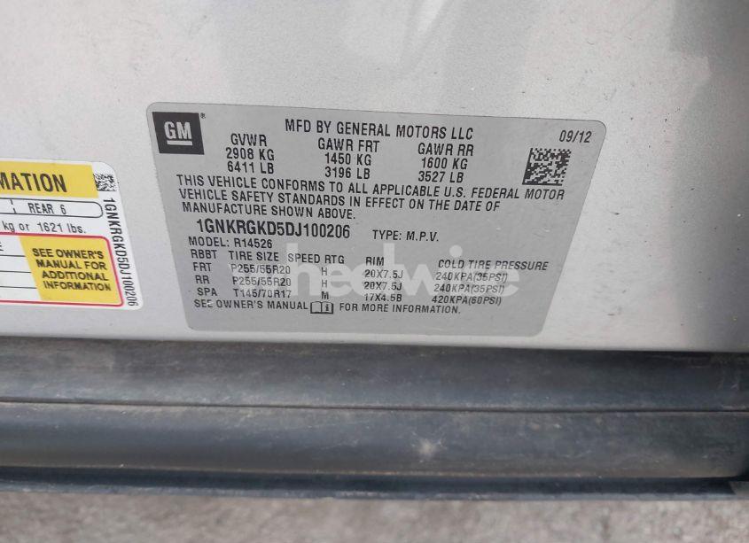 Photo 9 of 2013 Chevrolet Traverse 1LT (VIN 1GNKRGKD5DJ100206)