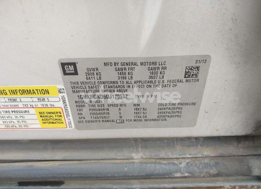 Photo 9 of 2013 Chevrolet Traverse 1LT (VIN 1GNKRGKD5DJ170532)