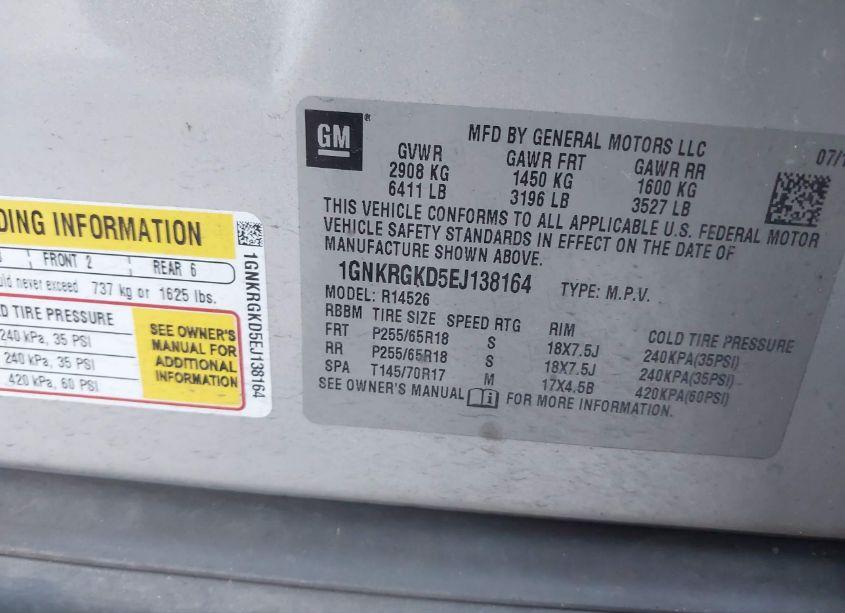 Photo 9 of 2014 Chevrolet Traverse 1LT (VIN 1GNKRGKD5EJ138164)