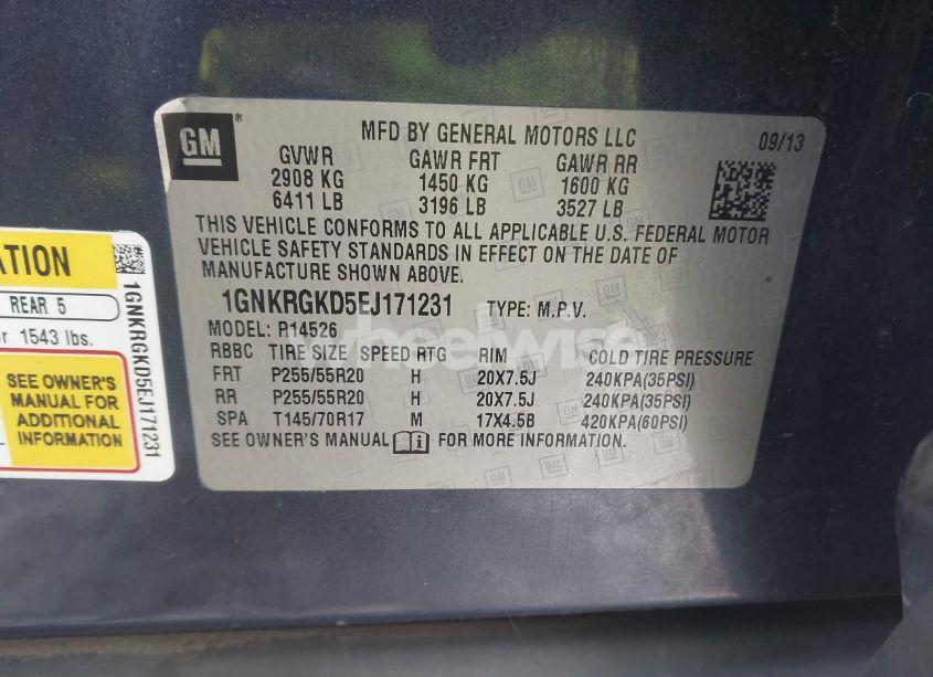 Photo 9 of 2014 Chevrolet Traverse 1LT (VIN 1GNKRGKD5EJ171231)