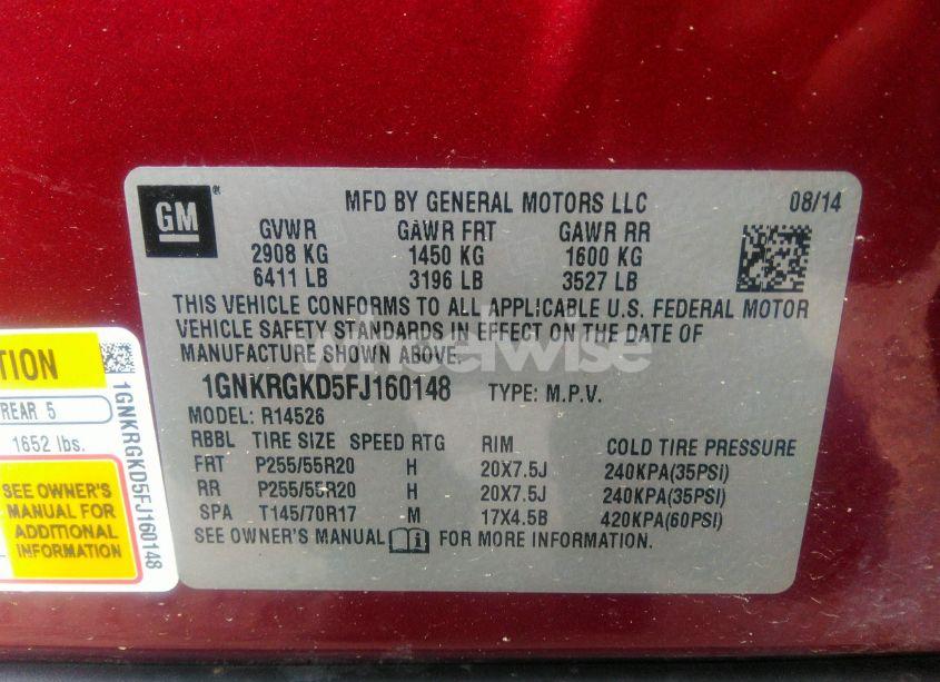 Photo 9 of 2015 Chevrolet Traverse 1LT (VIN 1GNKRGKD5FJ160148)