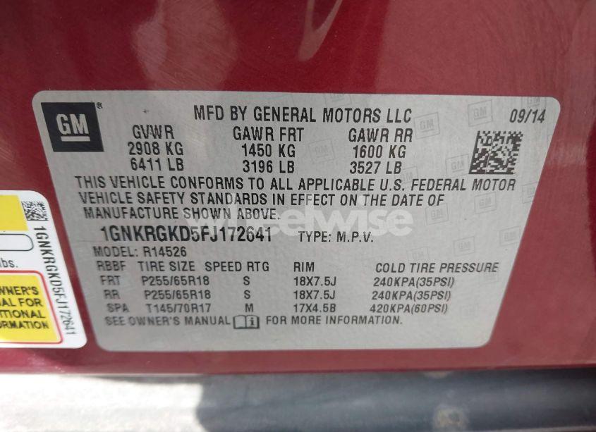 Photo 9 of 2015 Chevrolet Traverse 1LT (VIN 1GNKRGKD5FJ172641)