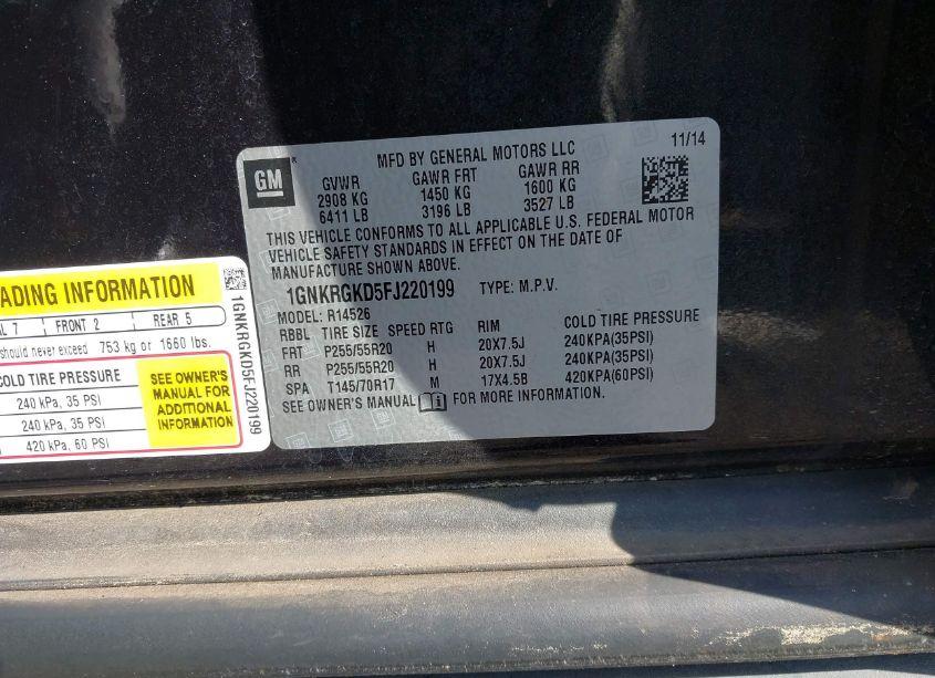 Photo 9 of 2015 Chevrolet Traverse 1LT (VIN 1GNKRGKD5FJ220199)