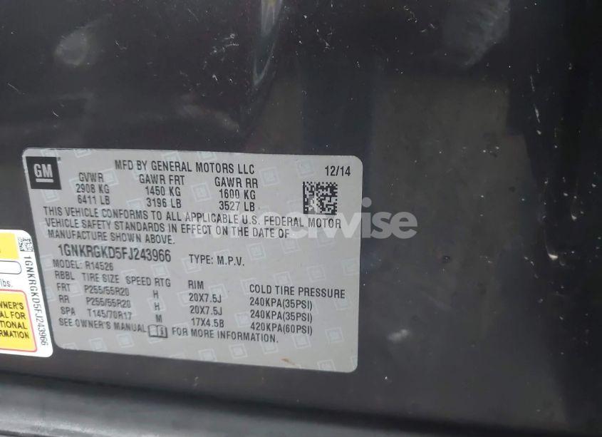 Photo 9 of 2015 Chevrolet Traverse 1LT (VIN 1GNKRGKD5FJ243966)