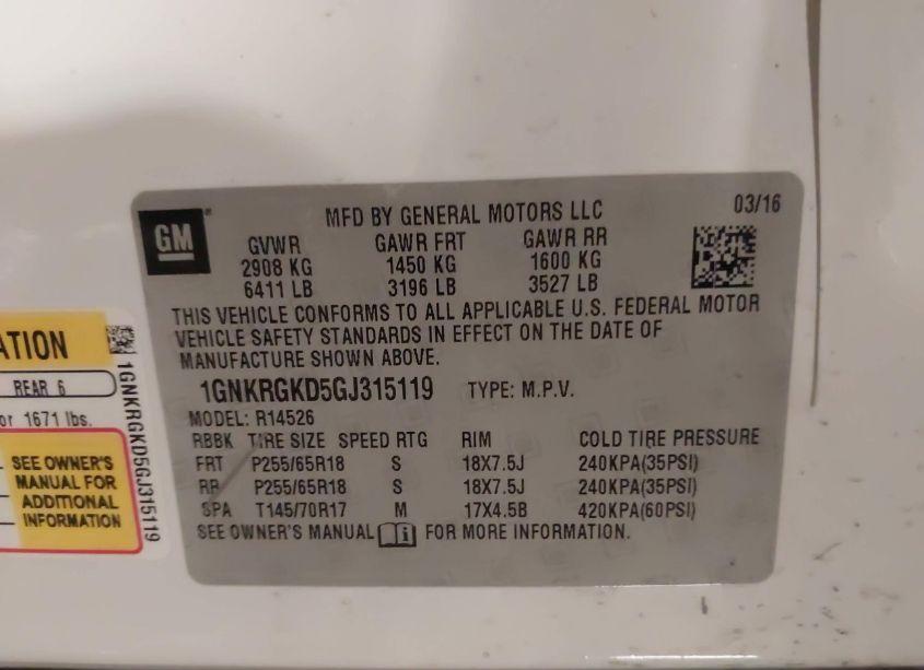 Photo 9 of 2016 Chevrolet Traverse 1LT (VIN 1GNKRGKD5GJ315119)